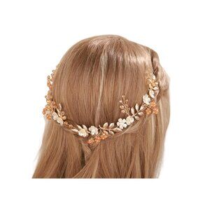 Boho Bridal Flower Leaf Crystal Pearl Hair Vine Handmade Wedding Bridesmaid Head